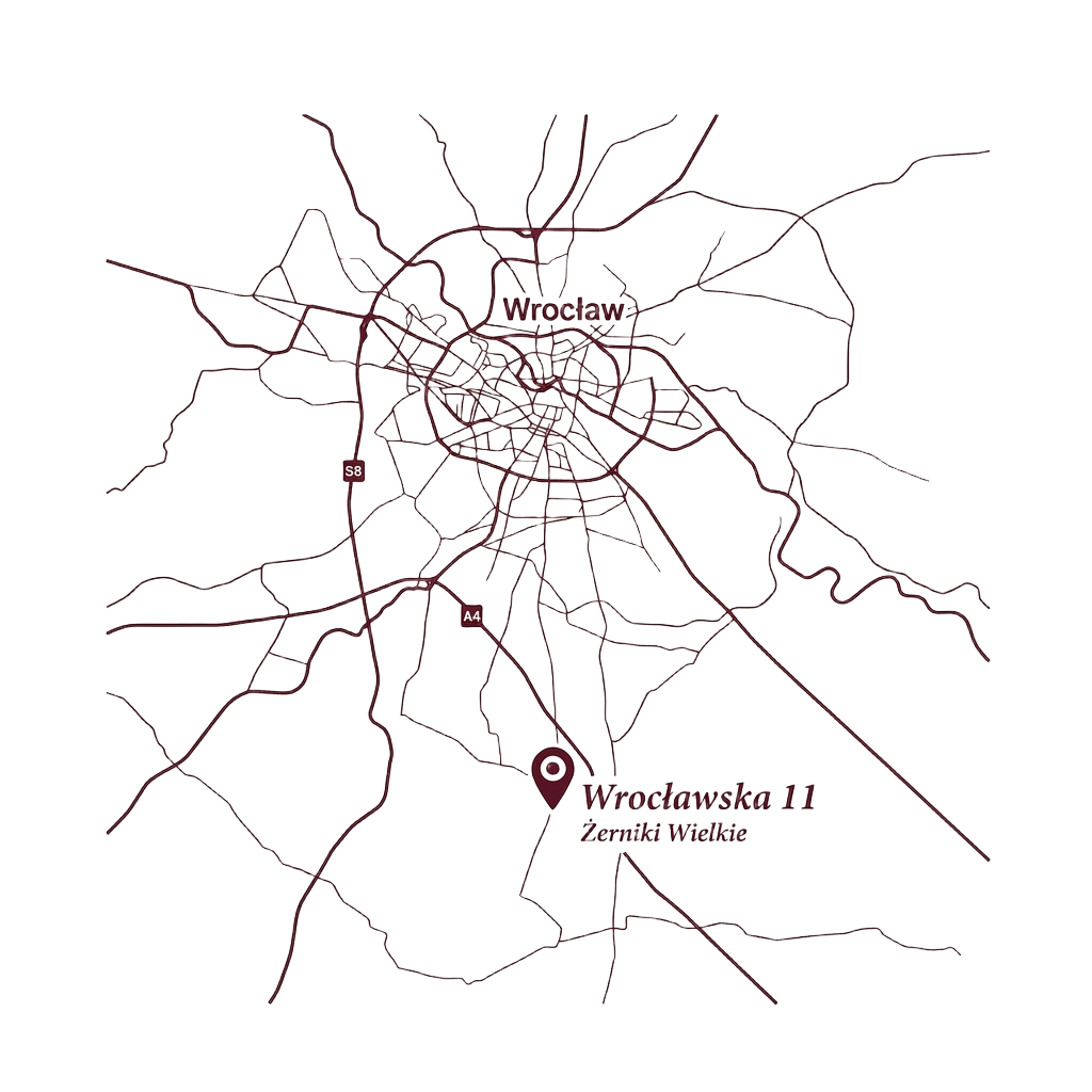 Mapa dojazdu z Wrocławia do winnicy Wrocławska 11, Żerniki Wielkie